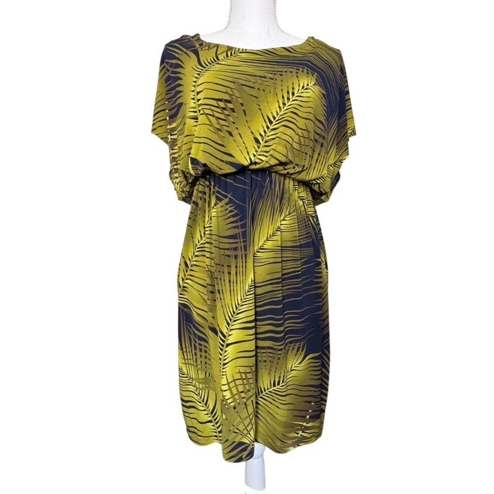 Valerie Bertinelli Womens Leaf Print Dress NWT Size 4 Green & Black Stretchy Wai